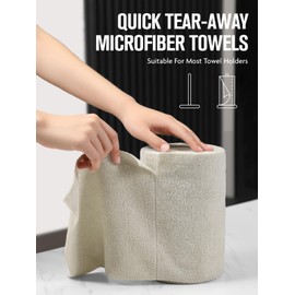 Fantasticlean Microfiber Cleaning Cloth Roll -60 Pack, Tear Away Paperless Towels, 8" x 8", Reusable Washable Rags, for Home Kitchen, Pet, Office, Indoor Outdoor, Compact and Portable (Off-White)