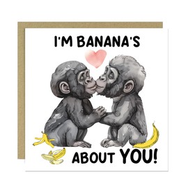 RED OCEAN Funny Monkey Card For Valentines Day Anniversary Im Bananas About You Greetings Card With Envelope Birthday Card For Him Her Boyfriend Girlfriend Husband Wife Valentines Day Card