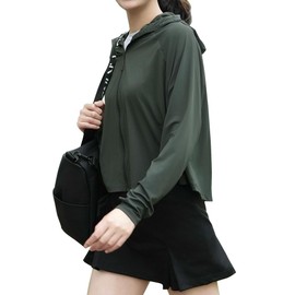 Besince Women's UV Protection Hoodie, Surpattack Rash Guard, Hoodie, UV Protection, Contact Cooling, UPF50+, Sun Protection, Moisture Wicking, Bottle Green