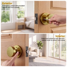 Antique Brass Door Knobs Interior 1 Pack, Keyless Privacy Door Knobs with Lock, Modern Vintage Interior Door Knobs, Heavy Duty Zinc Alloy Door Knobs Interior for Bedroom, Reversible L/R Handed Door