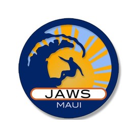 Round Surfer On Wave Jaws Maui Sticker (Surfing surf Retro Beach)