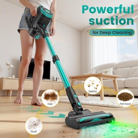 Zefiro Cordless Vacuum Cleaner 45Mins Runtime Vacuum Cleaners for Home, Anti-Tangle and 1.5L Dust Cup, 6 in 1 Lightweight Vacuum for Hardwood Floor Carpet Pet Hair