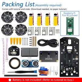 Freenove Mecanum Wheel Car Kit for Raspberry Pi Pico W (Included) (Compatible with Arduino IDE), Dot Matrix Expressions, Obstacle Avoidance, Line Tracking, Light Tracing, Colourful Light, App