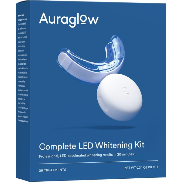 Auraglow Teeth Whitening Kit, LED Accelerator Light, 35% Carbamide Peroxide Teeth Whitening Gel, 20+ Whitening Treatments, (2) 5mL Whitening Gel Syringes, Whiten Teeth Faster
