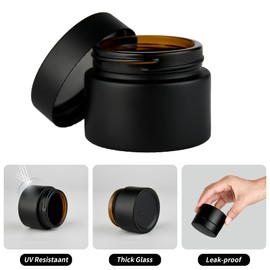 YONKAN 1 oz Reusable Black Glass Container Jars 24 Pack with Wide-mouth Leak Proof Cap and Inner Pull-On Lid for Travel Storage Makeup, Face Creams, Body Lotions, DIY Crafts or Others