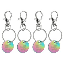[PATIKIL] Shopping Cart Token Key Ring Set of 4 Stainless Steel Remover Coin Keychain