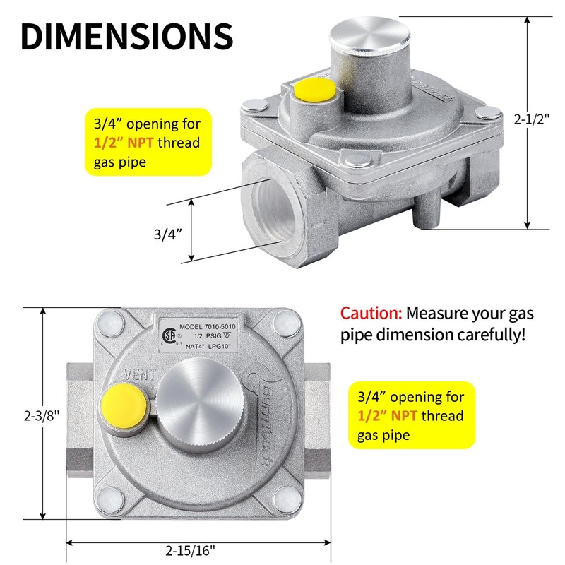 BurnTouch Gas Regulator 7010-5010 1/2 PSIG 1/2" NPT Natural Gas