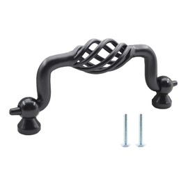 TTZEZE 6 Pack Cabinet Knobs, Birdcage Nest Twist Handle Pull Cupboard Dresser Drawer Closet Wardrobe Bookcase Hardware for Kitchen Bathroom Bedroom with Screws (Birdcage 96mm/3.78", Black)