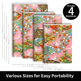 Bloom Life Washi Notebook Gift Set 4-Pack,60 Pages Each, Blank Paper - For Journaling, Writing,Sketching,Durable Notebooks for Daily Use-4 Different Sizes (Pink)
