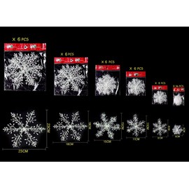 Christmas 3D Snowflake Hanging Party Decoration Ornaments with Holes and Strings, White Plastic Sparkle Snowflake, Party Supplies for Wonderland Winter (6Size, 66 Pieces)