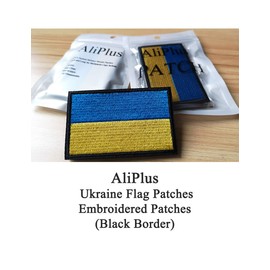 2 PCS AliPlus Ukraine Flag Patches Ukrainian Patches Embroidered Patch Morale Patch Applique Fastener Hook and Loop(Flag Black Border)