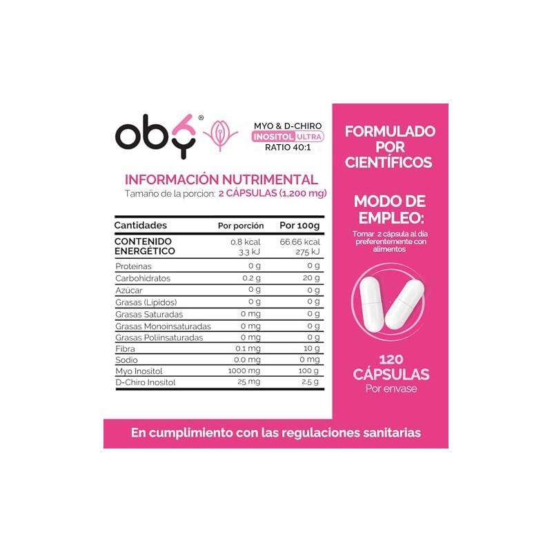 Oby Myo Chiro Inositol Ratio 120 Capsulas 050 Porcion Ingredientes