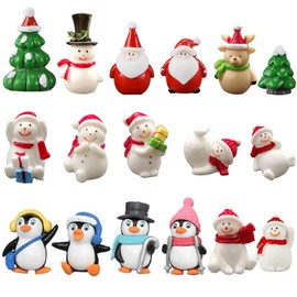 jenich Pack of 17 Christmas Miniature Ornaments Mini Christmas Small Figures Resin Garden Micro Landscape Christmas Decoration Dollhouse Santa Claus Snowman Elk Table Decoration DIY