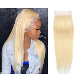5x5 Blonde Closure Transparent Lace #613 Straight Real Human Hair Closure Pre plucked with baby Hair Natural Hairline Free part 14 Inch