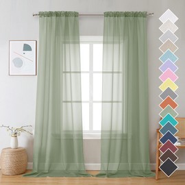 OVZME - 2 cortinas transparentes de color verde salvia, 42"W x 108"L (Cada una), para sala de estar, recámara, comedor y cuarto de bebé