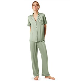 AW BRIDAL Women'S Silk Satin Pajama Sets Button Down Pajamas, 2 Piece Pajama Set Postpartum Loungewear Sleepwear Summer Pajamas for Women 2024, Bridal Shower Gifts Bridesmaid Pj Set, Sage Green,Xl