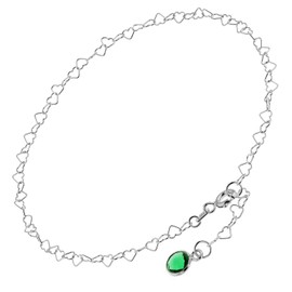 trendor Anklet 925 Sterling Silver with Green Quartz Fashion Foot Jewellery for Women Fine Silver Chain 51336, Sterling Silver