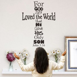 ANFRJJI Christian Wall Decals Bible Verse Wall Stickers Cross Wall Art Suitable for use in The Homes, Churches, and auditoriums of Christians effe Size 28"x37" JWH149 (Black)