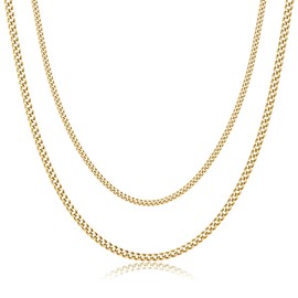 CASSIECA Women's Stainless Steel Necklace, Paper Clip Chain, Cuban Chain, Stackable Necklace, Gold, Silver, Rose Gold, Pack of 2