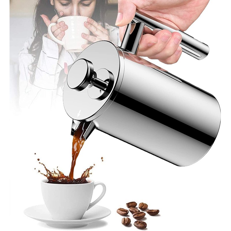 MaxMiuly 4 Cup Cafetiere Stainless Steel Double Wall French Press