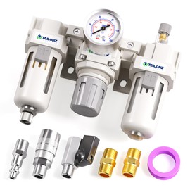 TAILONZ PNEUMATIC 1/2 Inch NPT Manual Drainage 3 in 1 Oil Air Pressure Regulator Filter AC4000-04（0-150PSI） with Lubricator Cup for Air Tools System