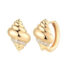 MYEARS Women Conch Earrings Gold Huggie Hoop Sleeper Cubic Zirconia 14K Gold Plated Small Simple Hypoallergenic Everyday Summer Beach Jewelry