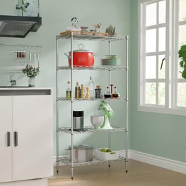 5-Tier Shelves Height Adjustable Storage Shelves Shelving Unit 21”Dx11”Wx48”H Wire Shelving NSF Certified Storage Shelf with Leveling Feet for Home Kitchen Garage, Chrome