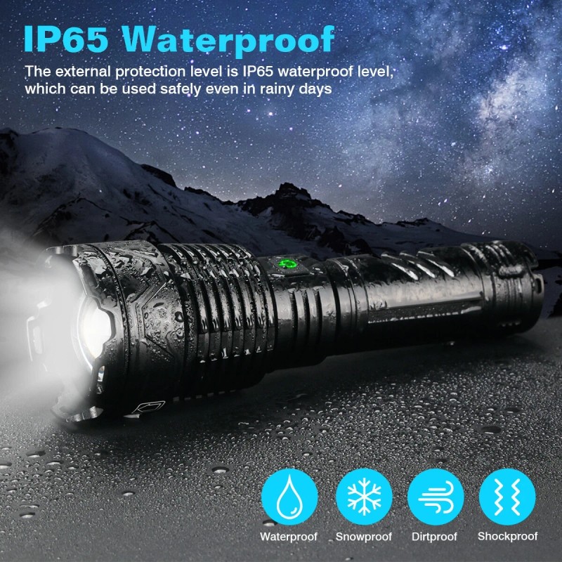 Garberiel Super Bright 900000Lumens XHP160 LED Flashlight Rechargeable Powerful Zoom