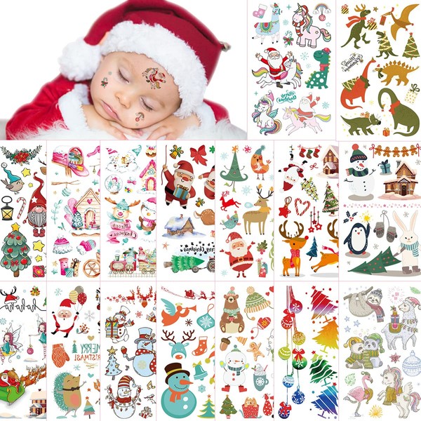 db11 160+ Small Christmas Tattoos temporary Decoration Party Favors, 16 Sheets Goodie Bag Stuffers Supplies, Merry Christmas, Xmas Tree, Reindeer, Lights, Santa, Unicorn Holiday Styles