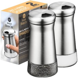 The Original Salt and Pepper Shakers set - Silver- Spice Dispenser with Adjustable Pour Holes - Stainless Steel & Glass Set of 2 Bottles