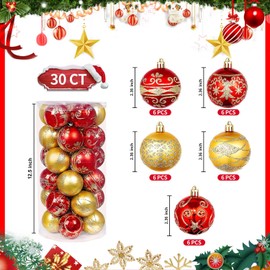 2.36" Christmas Balls Ornaments Set, 30ct Christmas Ball Decoration Set Shatterproof Hanging Christmas Ornaments for Xmas Trees Decor Christmas Holiday Party(Red Gold)