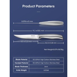 D.Perlla Steak Knives Non-serrated Sharp Straight Edge Steak Knife Set of 6, Professional Straight Edge Kitchen Table Dinner Knives, Elegant High Carbon Stainless Steel Kitchen Steak Knife Set, 4.5IN