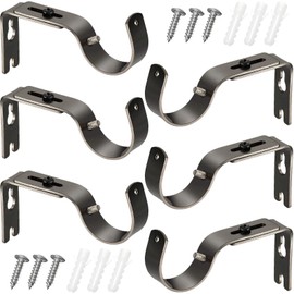 6 Pieces Curtain Rod Brackets General Adjustable Curtain Rod Holder Wall Bracket Hooks Outside Mounted Blinds Curtain Rod Bracket with Screws for 1 Inch Diameter Curtain Rod (Plating Black)