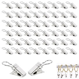 S Hooks for Hanging, 50-Pack Stainless Steel Curtain Clips, Multi-Purpose Clips for Party Lights, Tents, Curtains, Lanterns, Outdoor Decor, 2.4 inches Length