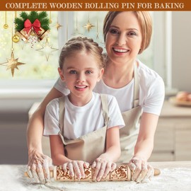 Star Embossing Rolling Pin with War,Christmas Theme Wooden Deep Engraved Baking Supplies for Cookie,Cute Kitchen Decor DIY Tool for Kids and Adults,Birthday Gifts for Women