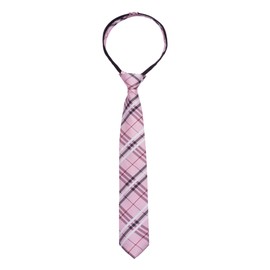 Alizeal Boys 15inch Tartan Stripe Pre-tied 6cm Zipper Skinny Necktie for Kids School Tie for Age 8-14, Pink Stripe