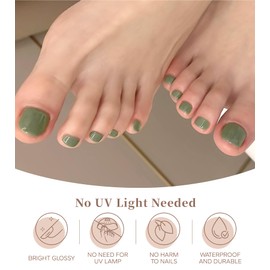 Toe Gel Nail Stickers - 34PCS Salon Quality Wraps no UV Light Needed - Long Lasting Toe Nail Polish Strips for Women (Forest Green)