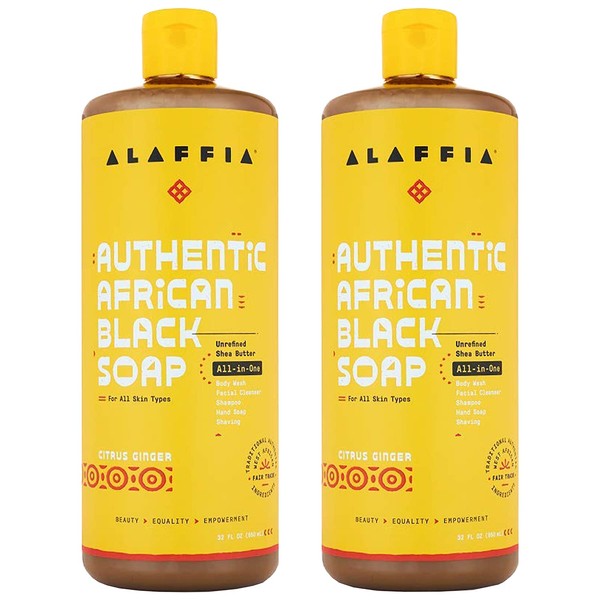 Alaffia Authentic African Black Soap All-in-One, Citrus Ginger 32 FZ (Pack of 2)