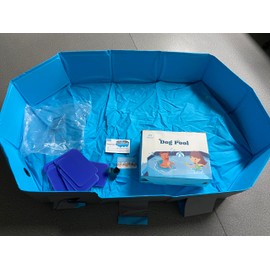 Peteast Foldable Dog Pool with Sturdy Square Design, Durable 82" Lx46 Wx12 D Extra Large Portable Pet Bathtub with Reinforced Sidewalls for Stability, Ideal for Indoor & Outdoor Use (Blue&Dark Gray)