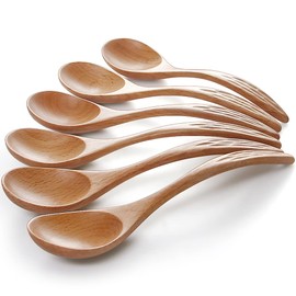 Wooden Spoons, Tablespoons, Soup Spoons, Set of 6 Japanese Style Natural Spoons, Wooden Kitchen Appliance, Coffee, Tea, Honey, Kitchen Accessories, Service Spoon for Home, Kitchen, Party, Restaurant