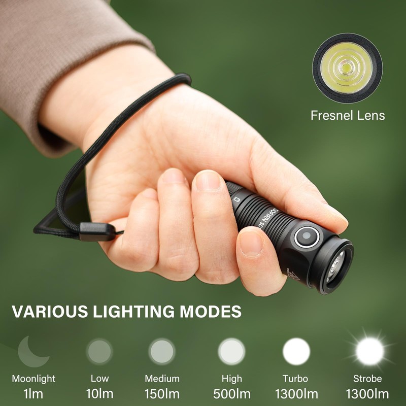 sofirn LED Small Flashlight USB C Rechargeable, SC13 Bright 1300