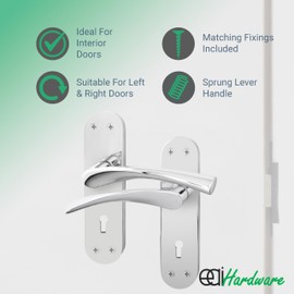 EAI Chrome Door Handles for Key Lock - 1 Pair Polished Chrome Internal Lever Lock Handles on Backplate - Novoli Range