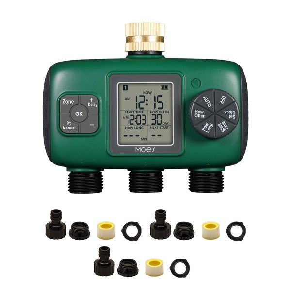 MOES 3 Outlet Sprinkler Timer, Brass Inlet, Programmable Automatic Irrigation