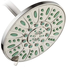 AquaDance 7-inch 6-Setting Rainfall Showerhead with Anti-Microbial Microban Protection from Mold, Mildew, and Bacteria - Clog-Free, Brushed Nickel Finish/Coral Green Jets