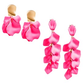 SOMEITIA 2Pairs Rose Petal Dangle Earrings for Women Acrylic Flower Drop Dangle Earring Multicolored Bohemian Resin Statement Floral Earring for Bridal Rose Red