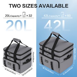 Hulongo 42L Soft Cooler, Insulated Large Cooler Bag for Beach, Car, Outdoor, 60Cans, Grey