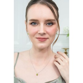 B. BRILLIANT Sterling Silver Peridot & CZ Oval-Cut Pendant Necklace & Huggie Earrings Set for Women