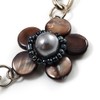 Avalaya Delicate Dark Grey Shell Floral Leather Cord Necklace -