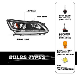 SOCKIR Headlight Assembly Replacement w/LED DRL for 2013 2014 2015 Honda Accord 4-Door Sedan OE Style HeadLamp Right Passenger Side