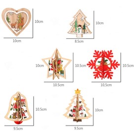 Tweal 3D Christmas Wooden Ornaments,6 Pack Pendant Christmas Tree Decoration Hanging Ornaments Christmas Decor for DIY Crafts Christmas Home Hanging Decorations